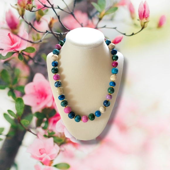 Jewelry - NWOT Gorgeous Multicolor Dyed Natural Stone Beaded Marble Necklace (OS)